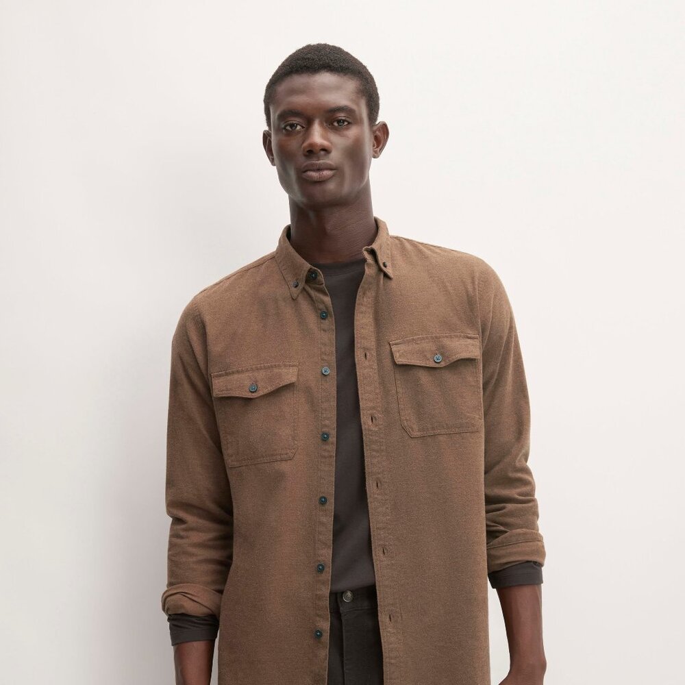 Everlane Men's Brushed Flannel Shirt in Heathered Brown Brown, Size Medium